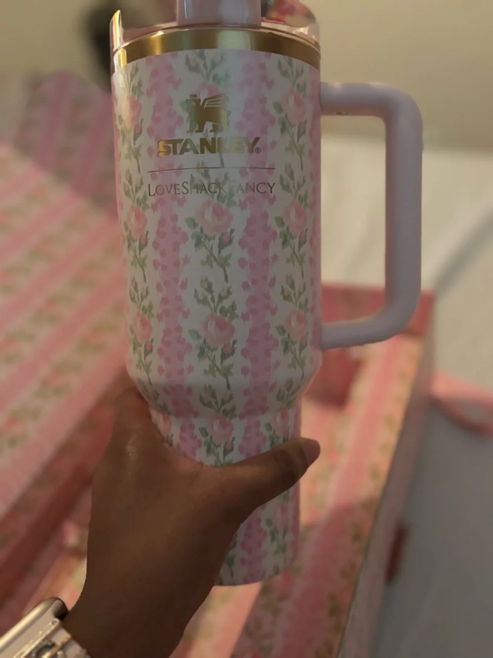 Stanley Pink Blooming Heriloom Travel Mug with Handle - Picture 6 of 10
